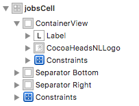 Screenshot of jobs cell hierarchy, now with all UI elements contained in a container view.