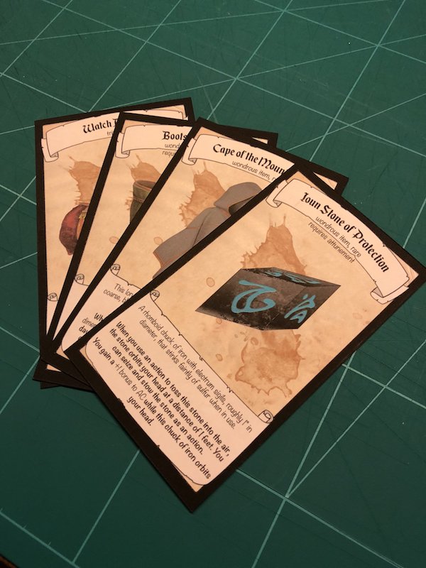 Printed out magic item cards