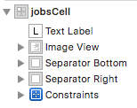 Screenshot of jobs cell hierarchy, with all UI elements as direct children of the cell.